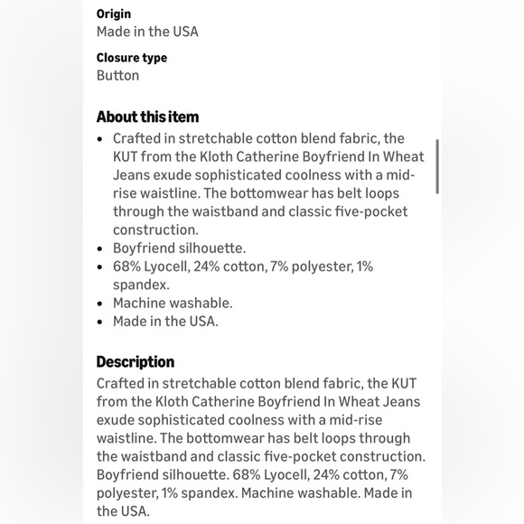 KUT from the Kloth Women's Catherine Boyfriend in Wheat - size 10 - Picture 4 of 6